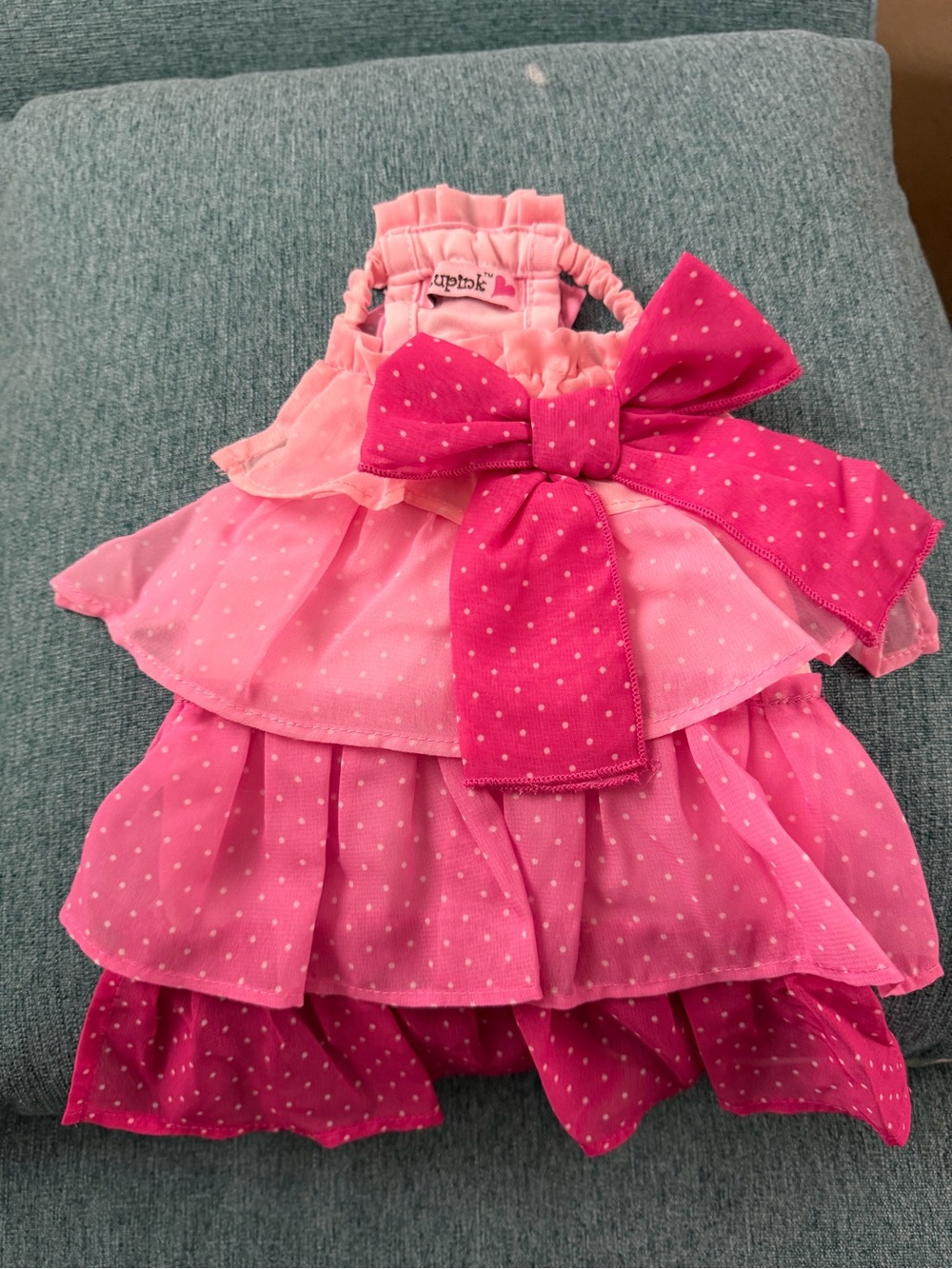 Pink Polka Dot Layered Dog Dress with Bow